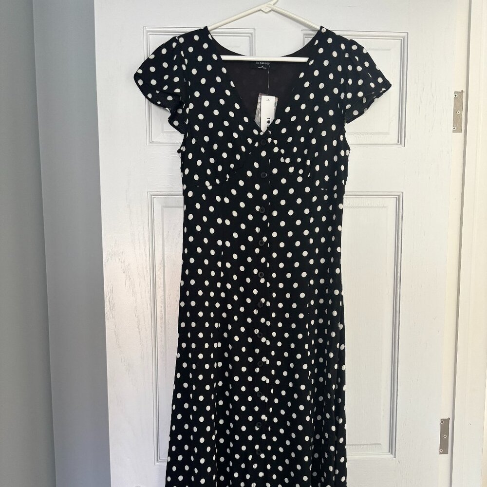 NWT THE WORKSHOP Eva Polka Dot Midi Dress in Black - Medium